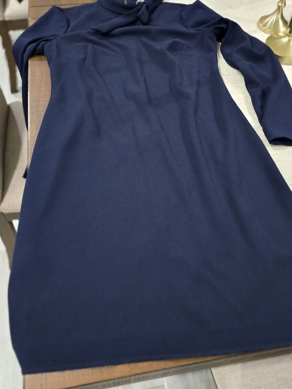 Calvin Klein Navy Long-Sleeve Tie-Neck Dress